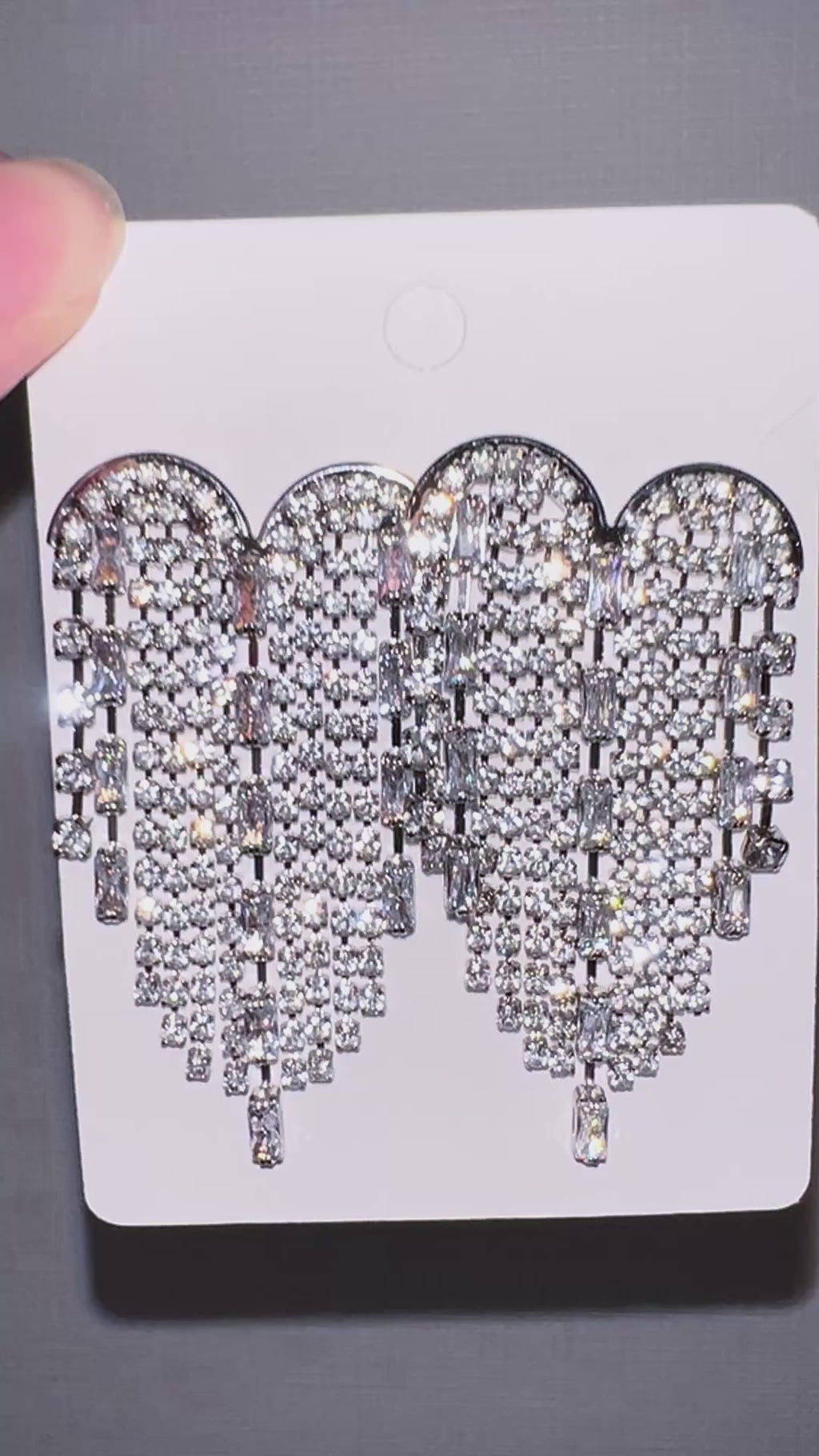 Silver Majestic Heart Waterfall Rhinestone Earrings
